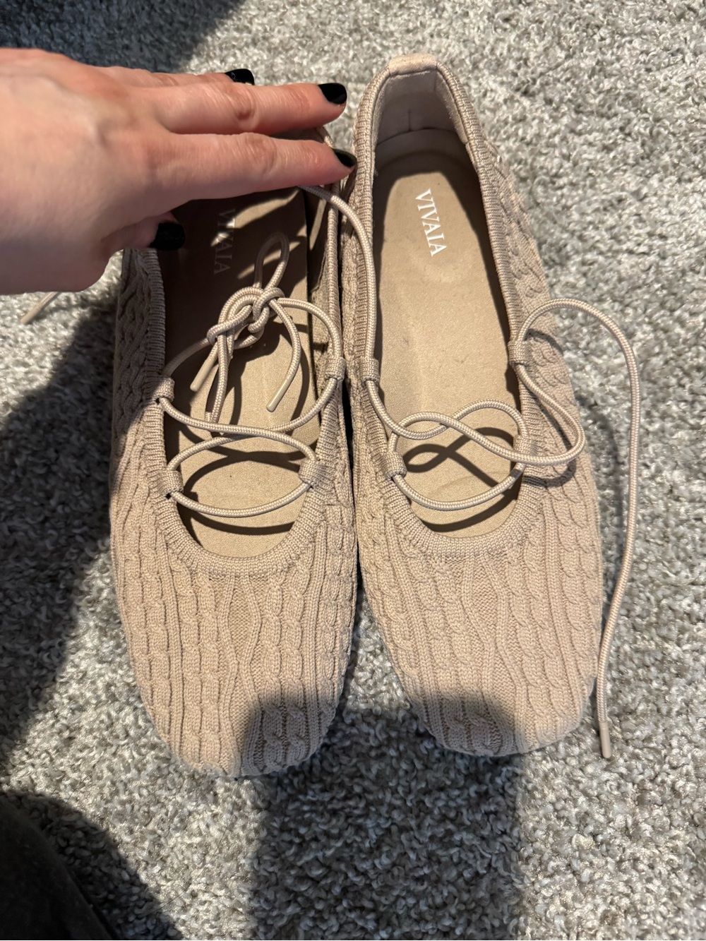 Ivana Knit Lace-Up Ballet Flats in Taupe - Picture 4 of 6